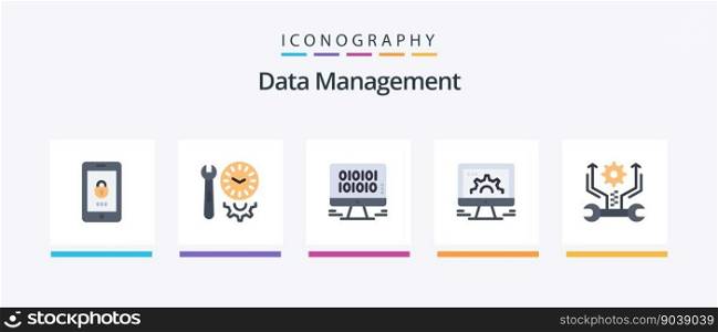Data Management Flat 5 Icon Pack Including web. settings. tools. online. web. Creative Icons Design