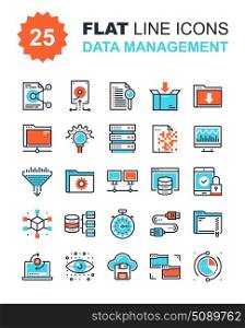 Data Management Icons. Abstract vector collection of flat line data management icons. Elements for mobile and web applications.