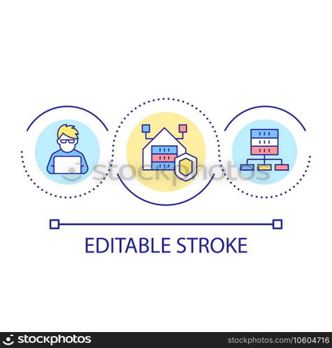 Data management loop concept icon. Working with databases. Building software. Programming skills abstract idea thin line illustration. Isolated outline drawing. Editable stroke. Arial font used. Data management loop concept icon