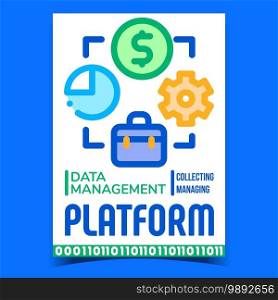 Data Management Platform Promotion Banner Vector. Data Collecting And Managing Software Advertising Poster. Digital Automation System Technology Concept Template Style Color Illustration. Data Management Platform Promotion Banner Vector