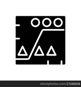 Data mining analytics black glyph icon. Graph of collected information comparison. Analytics process. Virtual data gathering. Silhouette symbol on white space. Vector isolated illustration. Data mining analytics black glyph icon