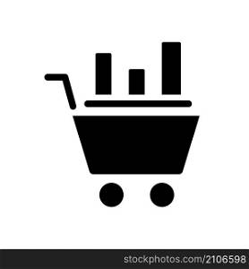 Data mining in retail industry black glyph icon. Customer behavior researching. Business analytics tool. Collect information. Silhouette symbol on white space. Vector isolated illustration. Data mining in retail industry black glyph icon