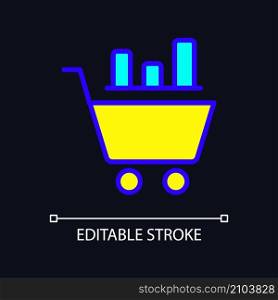 Data mining in retail industry RGB color pixel perfect icon for dark theme. Customer behavior researching. Simple filled line drawing on night mode background. Editable stroke. Arial font used. Data mining in retail industry RGB color pixel perfect icon for dark theme