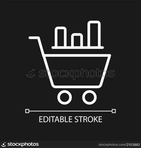 Data mining in retail industry white linear pixel perfect icon for dark theme. Thin line customizable illustration. Isolated vector contour symbol for night mode. Editable stroke. Arial font used. Data mining in retail industry white linear pixel perfect icon for dark theme