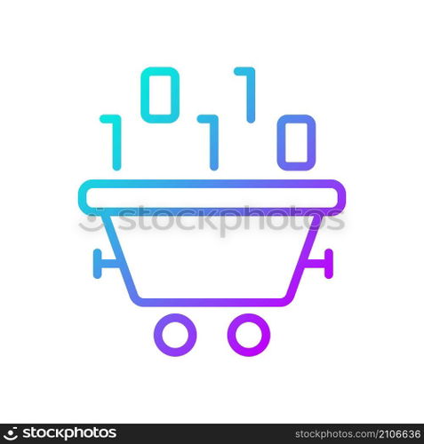 Data mining technology gradient linear vector icon. Binary code and wagon. Extracting important information. Thin line color symbol. Modern style pictogram. Vector isolated outline drawing. Data mining technology gradient linear vector icon