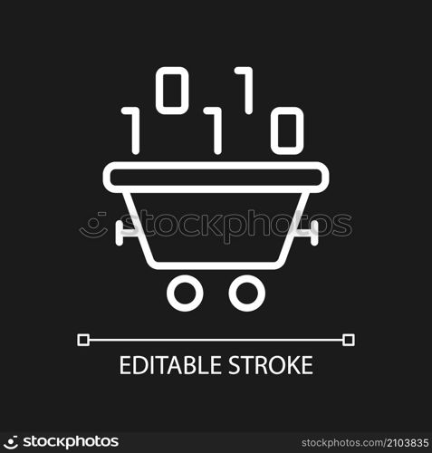 Data mining technology white linear pixel perfect icon for dark theme. Thin line customizable illustration. Isolated vector contour symbol for night mode. Editable stroke. Arial font used. Data mining technology white linear pixel perfect icon for dark theme