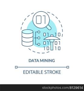 Data mining turquoise concept icon. Examine large datasets abstract idea thin line illustration. Anomaly analysis. Isolated outline drawing. Editable stroke. Arial, Myriad Pro-Bold fonts used. Data mining turquoise concept icon