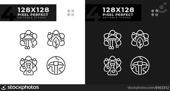Data mining with STEM pixel perfect linear icons set for dark, light mode. Discover unknown information. Education. Thin line symbols for night, day theme. Isolated illustrations. Editable stroke. Data mining with STEM pixel perfect linear icons set for dark, light mode