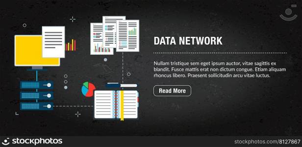 Data network, banner internet with icons in vector. Web banner template for website, banner internet for mobile design and social media app.Business and communication layout with icons.