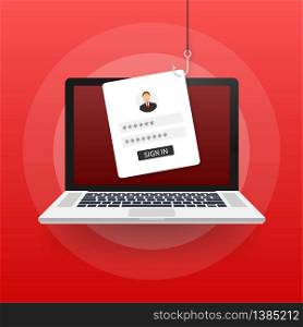 Data Phishing with fishing hook, mobile phone, internet security. Vector stock illustration. Data Phishing with fishing hook, mobile phone, internet security. Vector stock illustration.