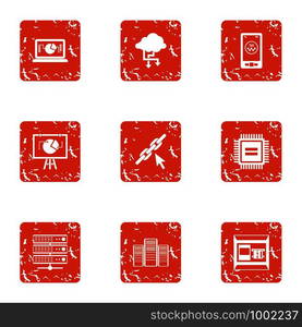 Data point icons set. Grunge set of 9 data point vector icons for web isolated on white background. Data point icons set, grunge style