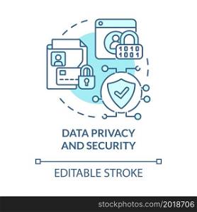 Data privacy and security blue concept icon. Online entrepreneurship risk abstract idea thin line illustration. Encrypting sensitive files. Vector isolated outline color drawing. Editable stroke. Data privacy and security blue concept icon