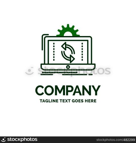 data, processing, Analysis, reporting, sync Flat Business Logo template. Creative Green Brand Name Design.