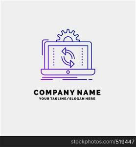 data, processing, Analysis, reporting, sync Purple Business Logo Template. Place for Tagline. Vector EPS10 Abstract Template background