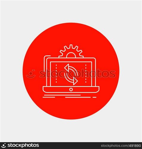 data, processing, Analysis, reporting, sync White Line Icon in Circle background. vector icon illustration. Vector EPS10 Abstract Template background