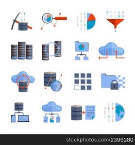 Data processing and information analytics flat color icons set isolated vector illustration. Data Processing Icons