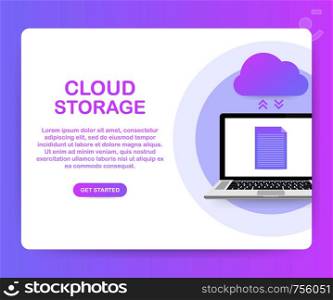 Data protection cloud storage design flat concept. Online storage sign symbol icon. Storage and cloud, cloud computing. Vector stock illustration.