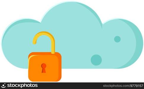 Data protection cloud storage design flat concept. Online storage sign symbol icon with lock. Cloud computing, cloud backup, data network internet web connection. Saving digital information. Data protection cloud storage design flat concept. Online storage sign symbol icon with lock