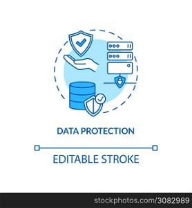 Data protection concept icon. Safeguarding important information idea thin line illustration. Integrity defence. Files protection. Vector isolated outline RGB color drawing. Editable stroke. Data protection concept icon