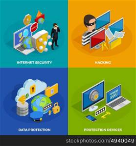 Data Protection Concept Icons Set . Data protection concept icons set with hacking symbols isometric isolated vector illustration