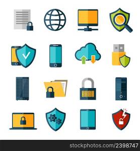 Data protection database safe access online security icons set isolated vector illustration