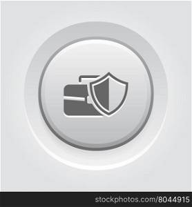 Data Protection Icon. Flat Design.. Data Protection Icon. Flat Design. App Symbol or UI element. Safety concept with a briefcase and a shield. Grey Button Design