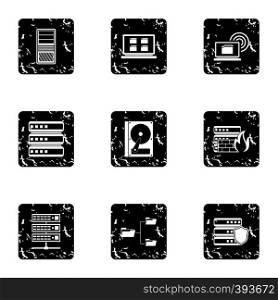 Data protection icons set. Grunge illustration of 9 data protection vector icons for web. Data protection icons set, grunge style