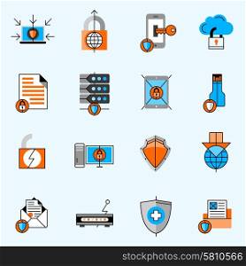 Data Protection Line Icons Set. Data protection line icons set with locks and shields flat isolated vector illustration