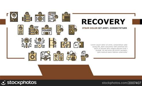 Data Recovery Computer Processing Landing Web Page Header Banner Template Vector. Remote Emergency Data Recovery Hard Drive And Ssd, Smartphone Password. Prevention Services And Software Illustration. Data Recovery Computer Processing Landing Header Vector