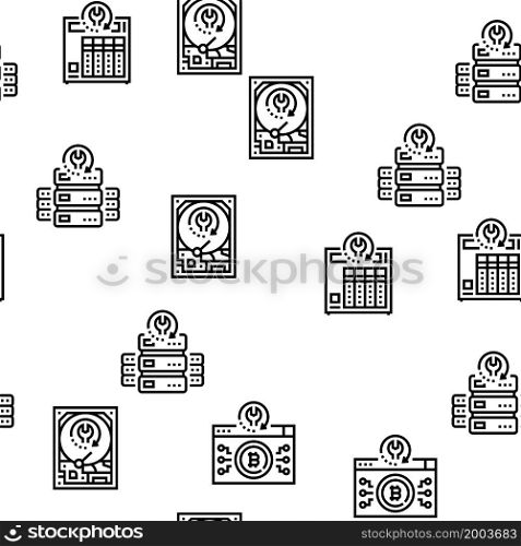 Data Recovery Computer Processing Vector Seamless Pattern Thin Line Illustration. Data Recovery Computer Processing Vector Seamless Pattern