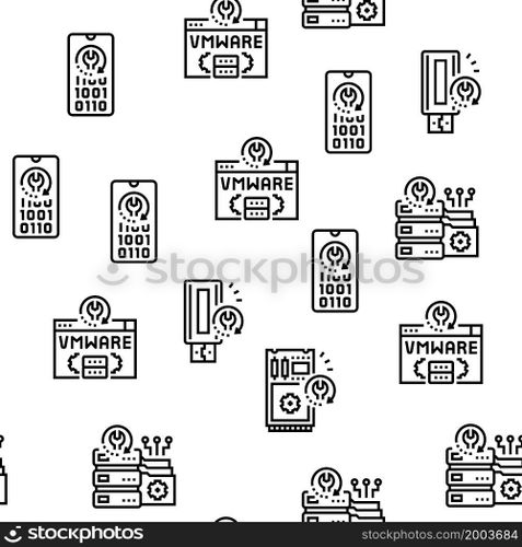 Data Recovery Computer Processing Vector Seamless Pattern Thin Line Illustration. Data Recovery Computer Processing Vector Seamless Pattern