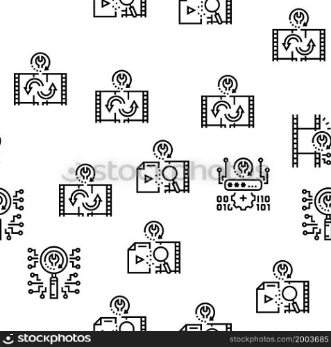 Data Recovery Computer Processing Vector Seamless Pattern Thin Line Illustration. Data Recovery Computer Processing Vector Seamless Pattern