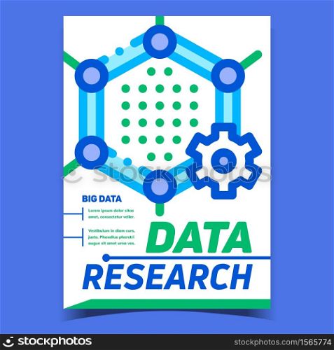 Data Research And Analysis Advertise Poster Vector. Mechanical Gear And Digital Technology Data Research Service Equipment Promo Banner. Concept Template Stylish Colorful Illustration. Data Research And Analysis Advertise Poster Vector