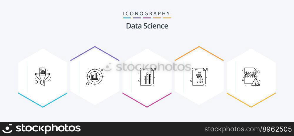 Data Science 25 Line icon pack including error. document. strategy. binary code. graph