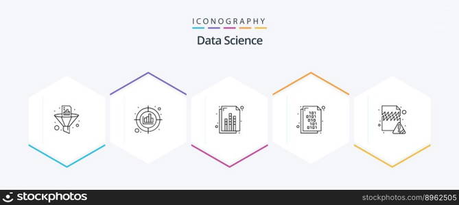 Data Science 25 Line icon pack including error. document. strategy. binary code. graph