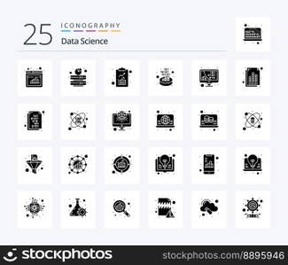 Data Science 25 Solid Glyph icon pack including code. filter. server. conversion. science