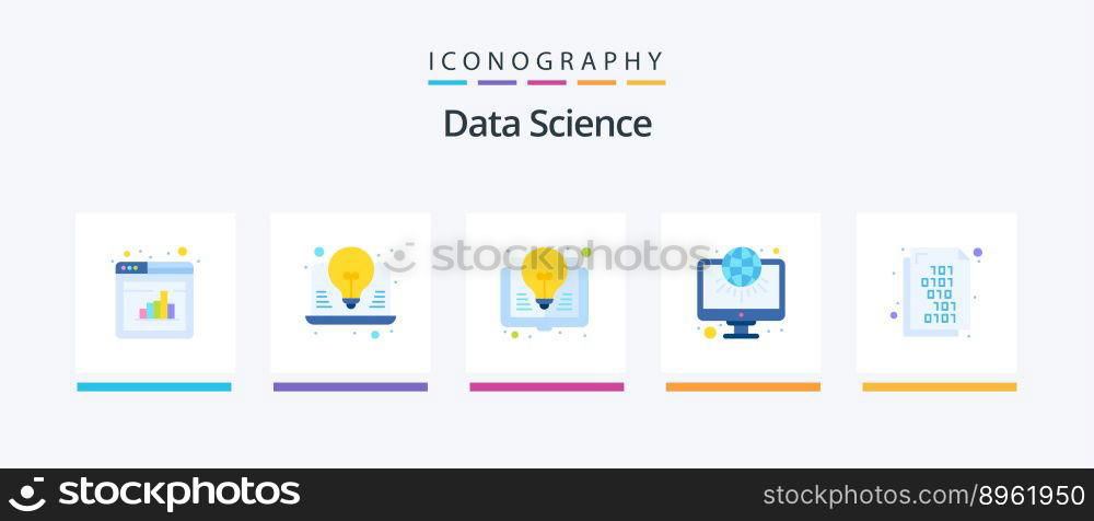 Data Science Flat 5 Icon Pack Including binary code. web. book. infrastructure. architecture. Creative Icons Design