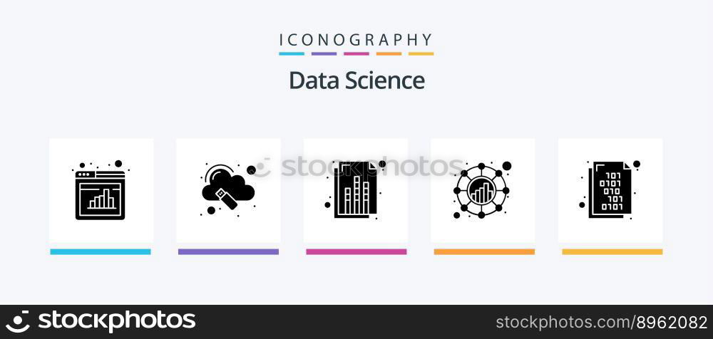 Data Science Glyph 5 Icon Pack Including binary code. network. analytics. consult. communication. Creative Icons Design
