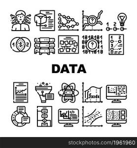 Data Science Innovate Technology Icons Set Vector. Analysis And Research Data Science, Software Algorithm And And Programming, Quantum Computer And Server Contour Illustrations. Data Science Innovate Technology Icons Set Vector