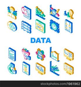 Data Science Innovate Technology Icons Set Vector. Analysis And Research Data Science, Software Algorithm And And Programming, Quantum Computer And Server Isometric Sign Color Illustrations. Data Science Innovate Technology Icons Set Vector