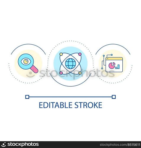Data science loop concept icon. Analytical insights abstract idea thin line illustration. Data management. Extract information. Isolated outline drawing. Editable stroke. Arial font used. Data science loop concept icon