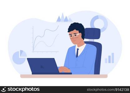 Data scientist job flat concept vector spot illustration. Editable 2D cartoon character on white for web design. Evaluating performance. Business analyst creative idea for website, mobile app. Data scientist job flat concept vector spot illustration