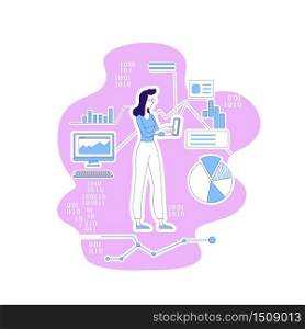 Data scientist thin line concept vector illustration. Female IT information analyst, woman with gadgets 2D cartoon character for web design. Data analysis, machine learning creative idea