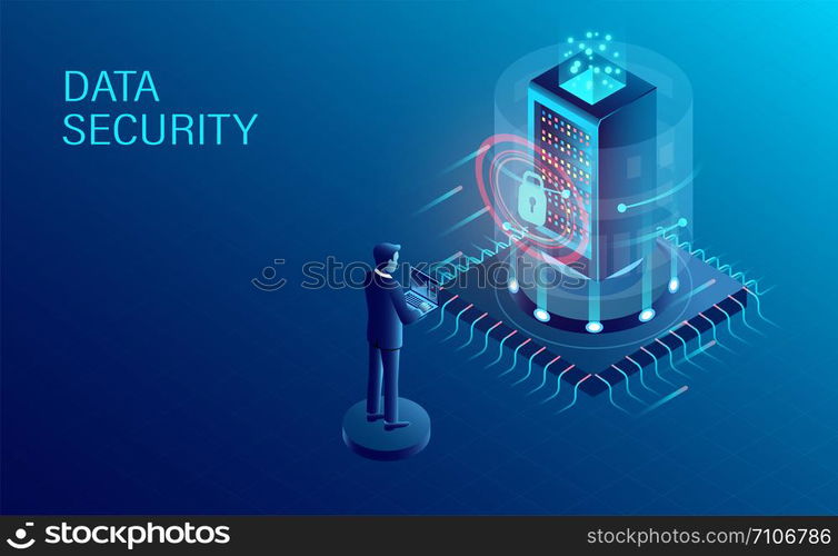 data security concept. data processing protecting. digital information. flat isometric vector illustration