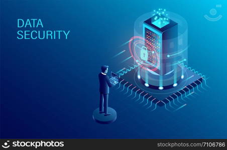 data security concept. data processing protecting. digital information. flat isometric vector illustration