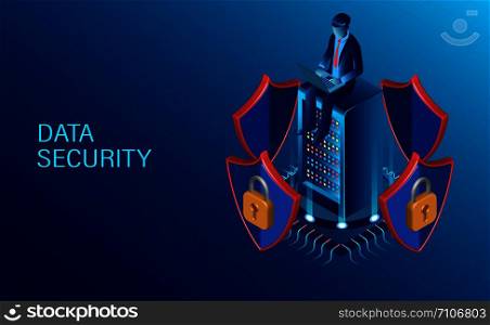data security concept. data processing protecting. digital information. flat isometric vector illustration