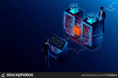 data security concept. data processing protecting. digital information. flat isometric vector illustration