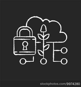 Data security in agriculture chalk white icon on black background. Information protection. Smart farm. Cybersecurity in precision agriculture. Isolated vector chalkboard illustration. Data security in agriculture chalk white icon on black background