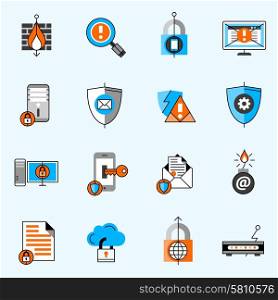 Data Security Line Icons Set. Data security line icons set with antivirus computer and mail flat isolated vector illustration
