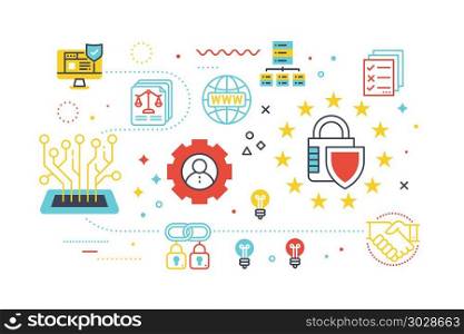 Data security protection concept illustration. Data security protection concept illustration with line icons